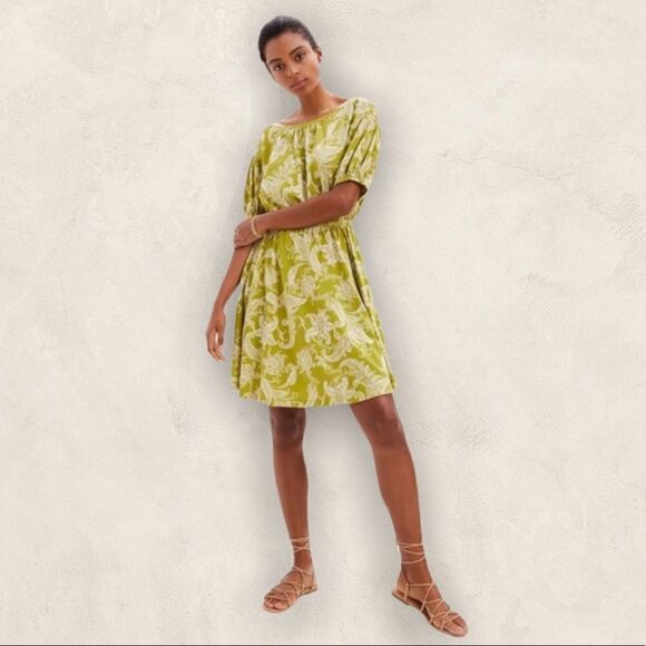 Anthropologie Daily Practice Mini Dress Green Floral Paisley Print S NWT - Picture 1 of 11